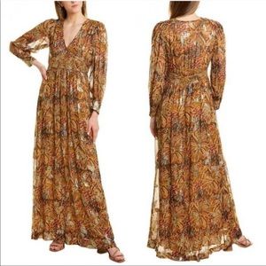ba&sh Quartz Long sleeve Maxi Dress Gold floral.  Fits like 6/8- size M.